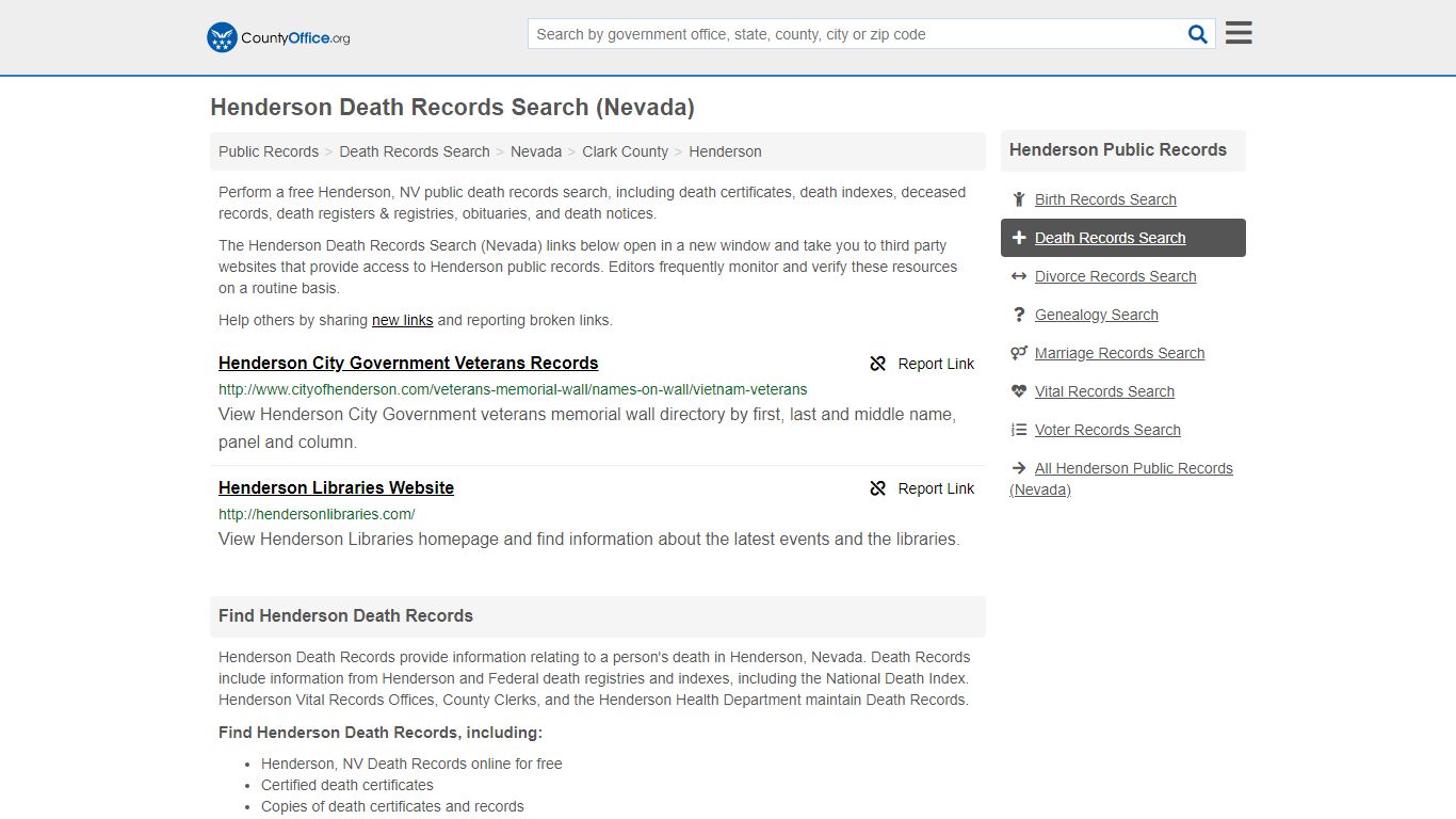 Death Records Search - Henderson, NV (Death Certificates ...