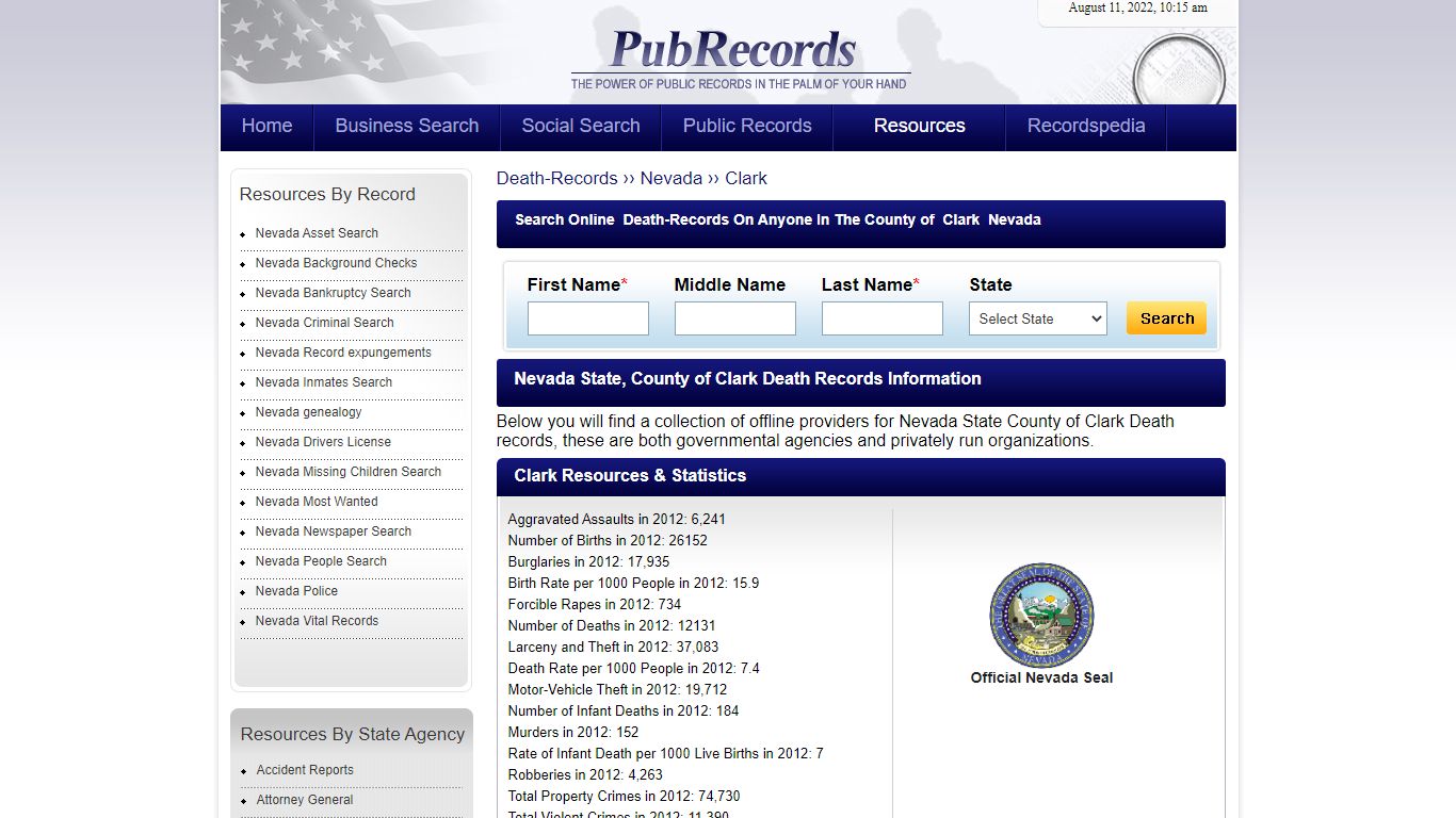 Clark County, Nevada Death Records